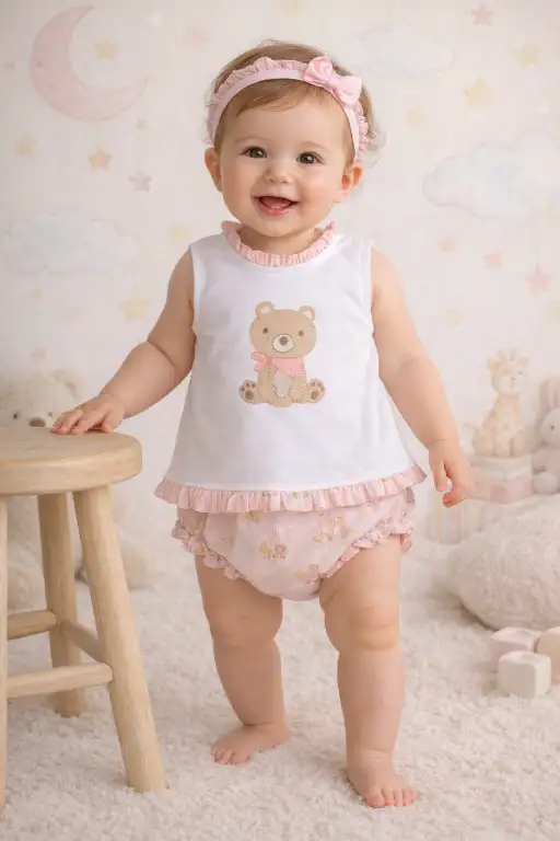 Foto de mi bebé niña con conjunto dos piezas de mi bebé moda infantil