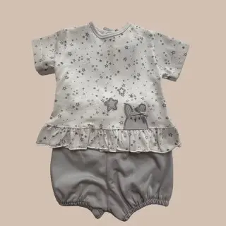 CONJUNTO DOS PIEZAS ALGODÓN GRIS Y BLANCO