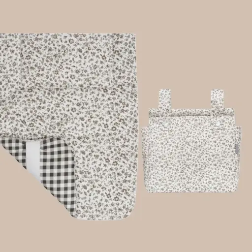 [0038] CONJUNTO VICHY GRIS / FLORES COLCHONETA REVERSIBLE