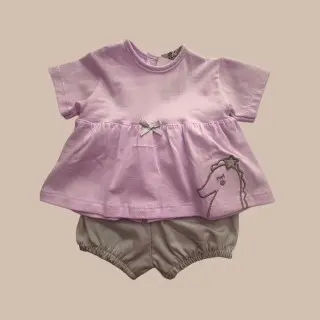 CONJUNTO DOS PIEZAS ALGODÓN ROSA Y GRIS